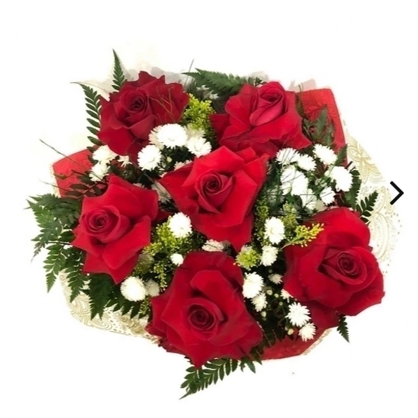 Encanto de Vênus - Buquê de Rosas Vermelhas com Gipsofila (Brancas)