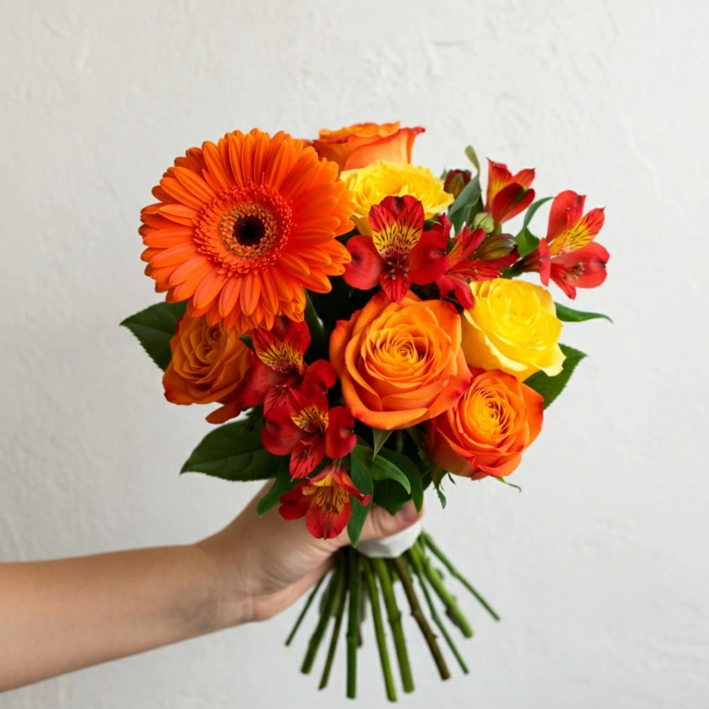 Energia Laranja - Buquê de Gérberas Laranjas e Flores Mistas