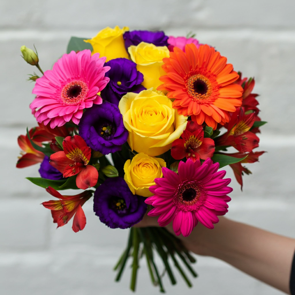 Mix Felicidade - Buquê de Gérberas Coloridas e Flores do Campo