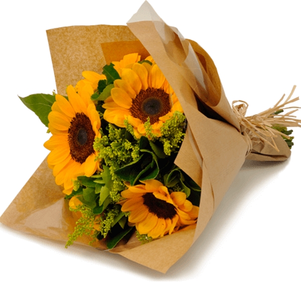 Trio Girassol Kraft - Buquê com 3 Girassóis Naturais